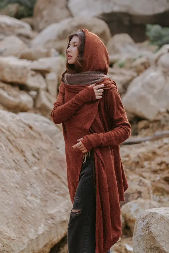Nyx Hooded Sweater Cardigan Brick