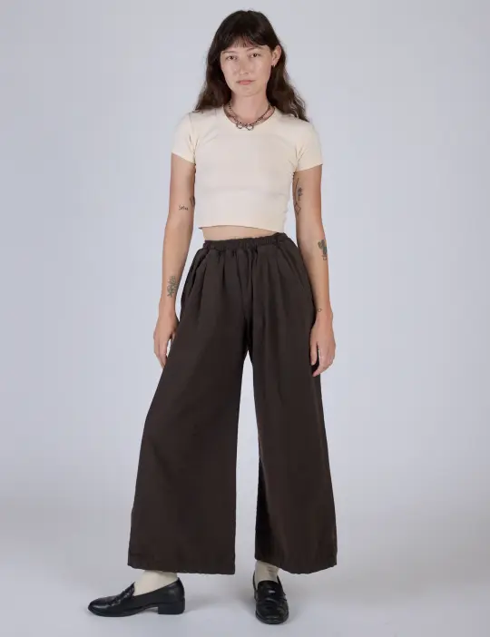 Pleated Pull-On Pants - Espresso Brown