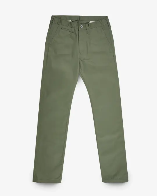 9oz Mercerised Selvedge Cotton Slim Tapered Chinos - Olive