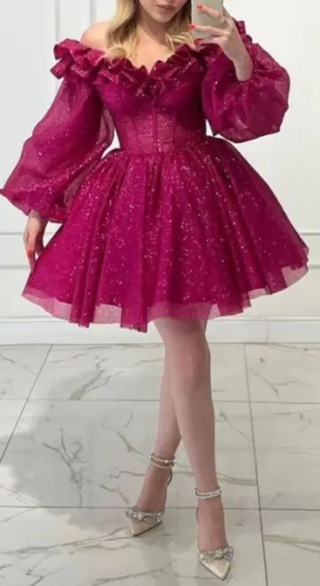 Charming Sleeves Sequins Women's Homecoming Dress Barbie Pink Corset Short Prom Dress Party Dress RS2742