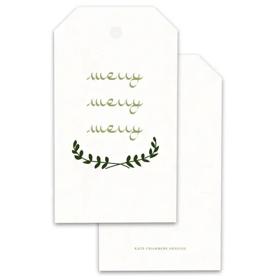 Simple "Merry, Merry, Merry" Holiday Gift Tags, Set of 12
