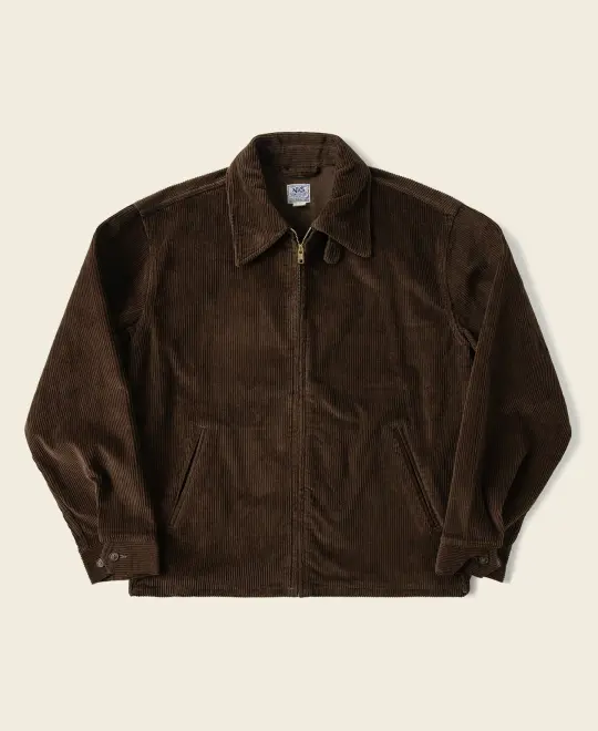 9 Wale Cotton Corduroy Zip-Up Jacket - Brown