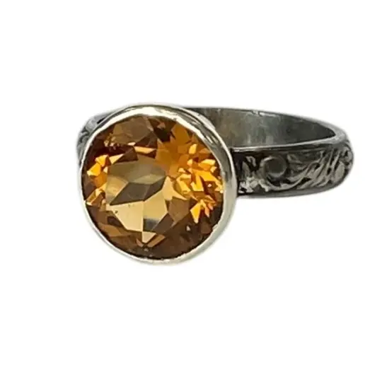 Size 6 Golden Citrine Bezel Set Solitaire Floral Band