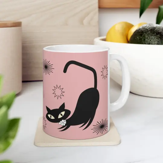 MCM Atomic Cat Coffee Mug, (11oz) Vintage Sexton Cat Coffee Cup
