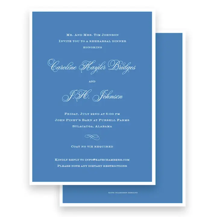 Classic Blue Rehearsal Dinner Invitation