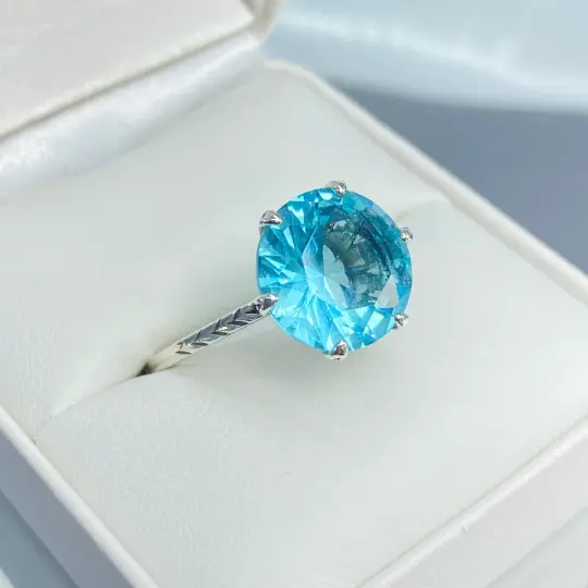 Solitaire Ring, Size 5, Aquamarine Blue Classic Jewelry #D37 - Ready to Ship