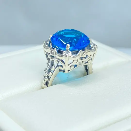 Swiss Blue Topaz, Size 5, Victorian Ring #D103 - Ready to Ship