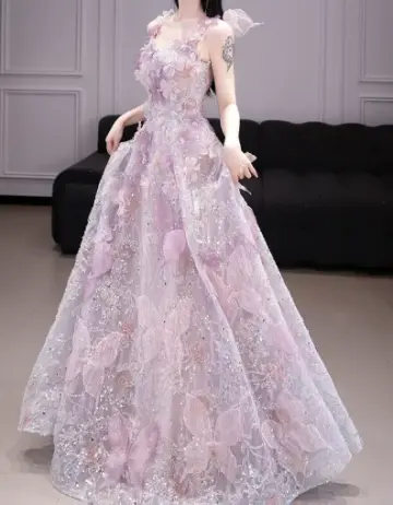 Tulle Glitter Applique Corset Prom Gown ,  Dreamy Purple Maxi Birthday Dress Ball Gown RS1834