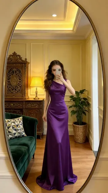 Purple sexy fitted long ball gown R8609