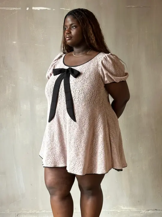 Sample Sale: "Laura" Mini Dress in Dusty Mauve Cotton Lace (Size VI)