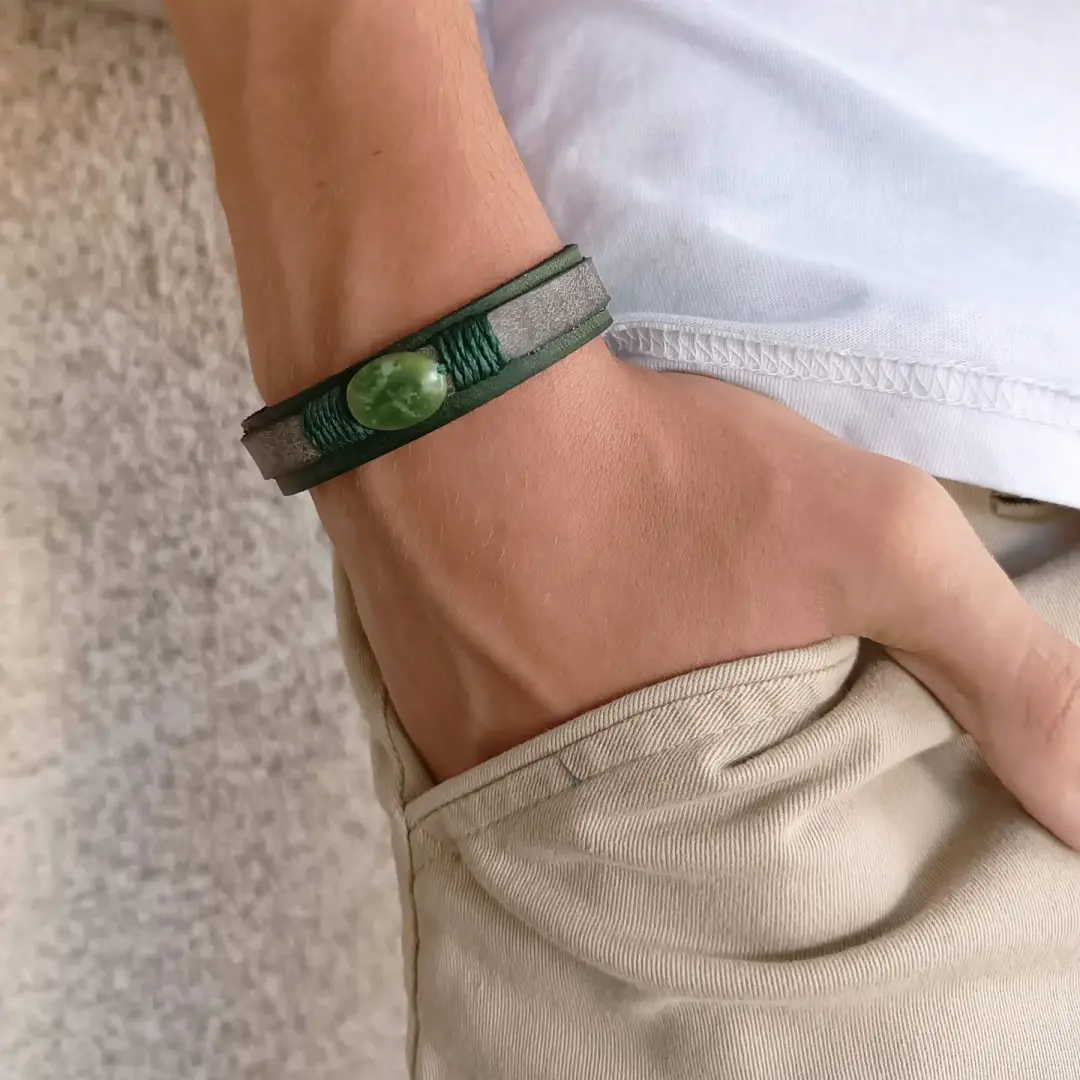 Canada Jade Green Leather Bracelet | Rainforest Calm