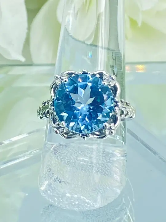 Natural Sky Blue Topaz Victorian Ring #D103