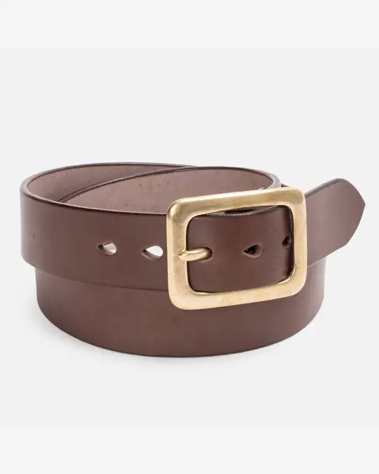 Heavy Duty "Tochigi" Leather Belt with Brass Garrison Buckle - Brown