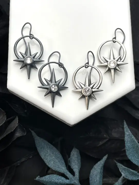 Silver Starburst Earrings with Moissanite - 2 pairs left