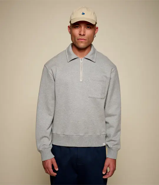 Authentic Fleece Polo Collared Half-Zip Cotton Sweatshirt