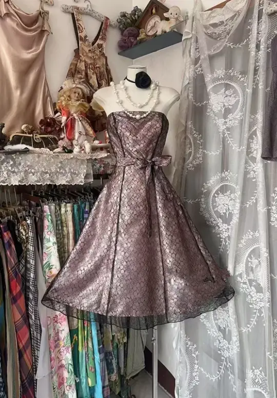 Grayish purple strapless A-line short prom dress R7482