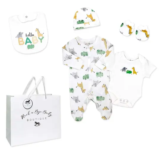 Rock A Bye Baby Boutique Baby's Hello 5 Pc Layette Gift Set 0-3M