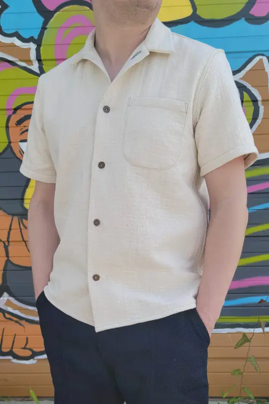 Camp Collar Shirt - Ecru Sashiko