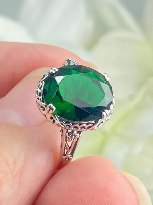 Emerald Ring, Size 6, Edwardian Antique Reproduction Jewelry #D70 - Ready to Ship