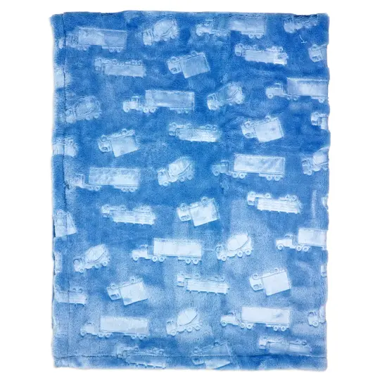 Baby Mode Baby Boys and Baby Girls Embossed Plush Minky Blanket, Blue Trucks