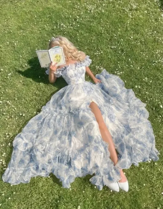 Fresh Chiffon Flowy Prom Gown Pale Blue Women's Corset Maxi Birthday Dress Casual Dress RS2934