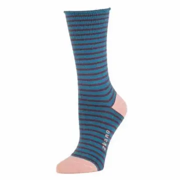 Rose Striped Roll top Crew Sock in Teal