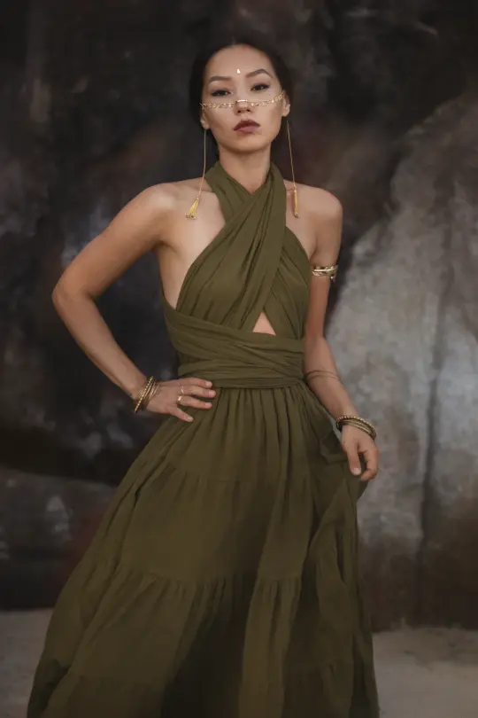 Amara Bohemian Maxi Dress Olive