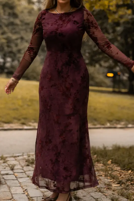 Blair Dress in Maroon Burnout Floral