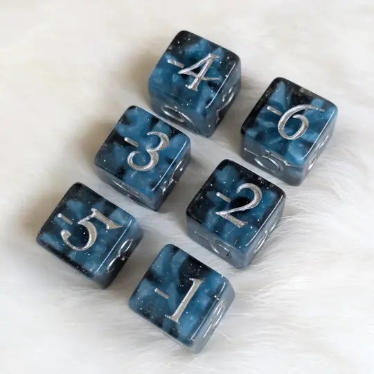 Mystic Mind - Black Blue 6 D6 Negative Counters