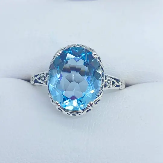 Natural Topaz Ring, Size 10.5, Sky Blue Gem, Edwardian style Jewelry #D70z - Ready to Ship