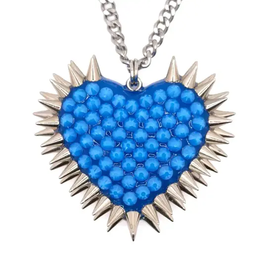 Classic Spiked & Paved Heart Necklace | Electric Blue