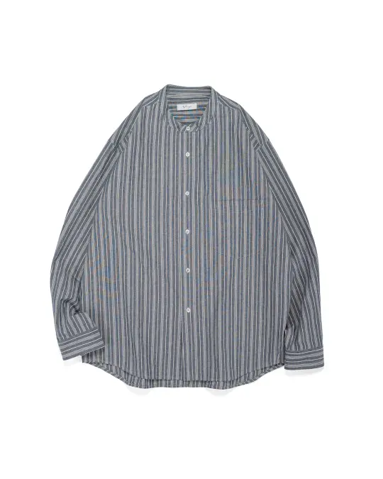 Wanze Band Collar Shirt Cotton Stripe Indigo