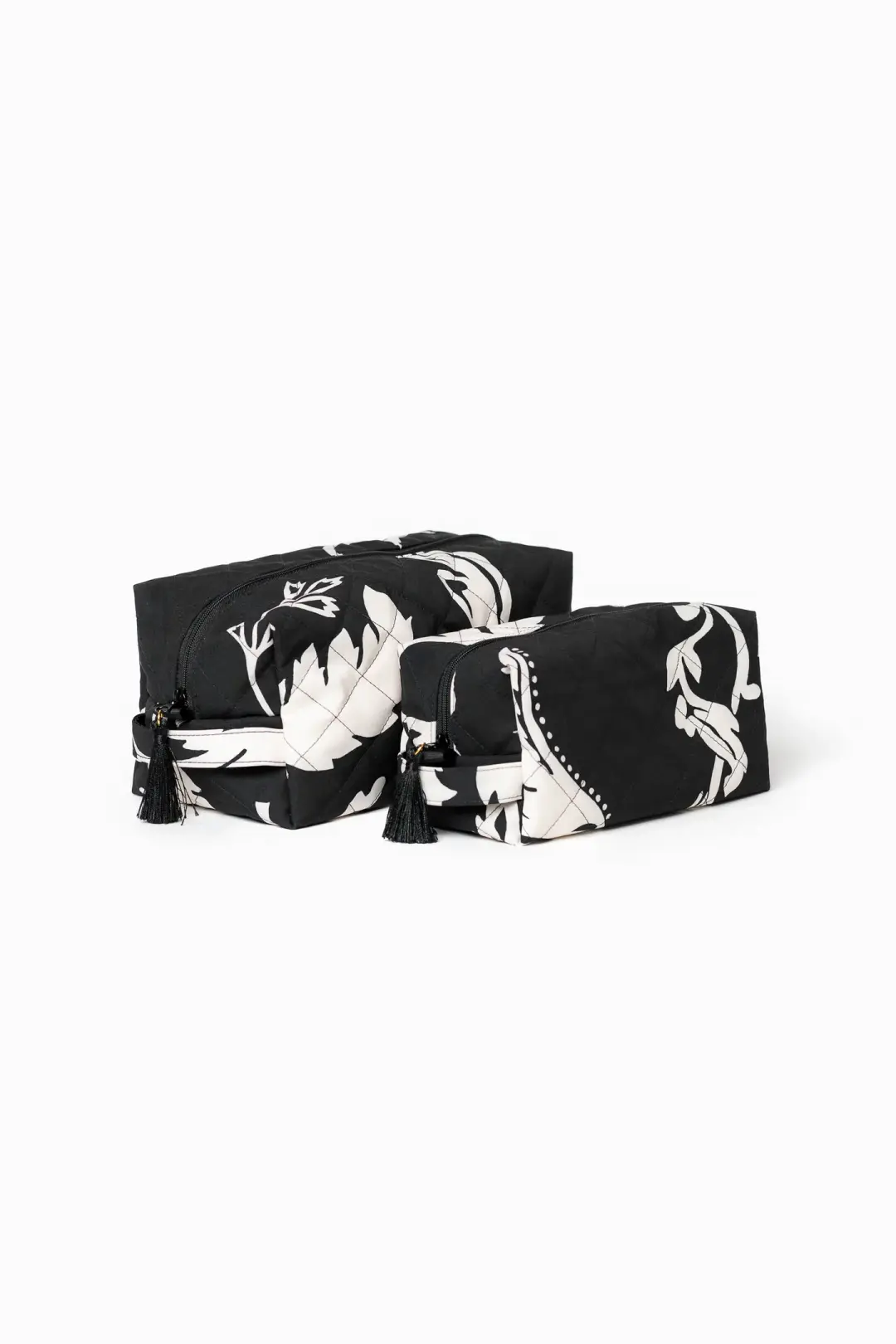Black Makeup Bag Set with White Floral Print | Blooming Night