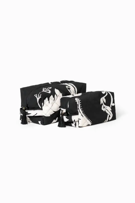 Black Makeup Bag Set with White Floral Print | Blooming Night
