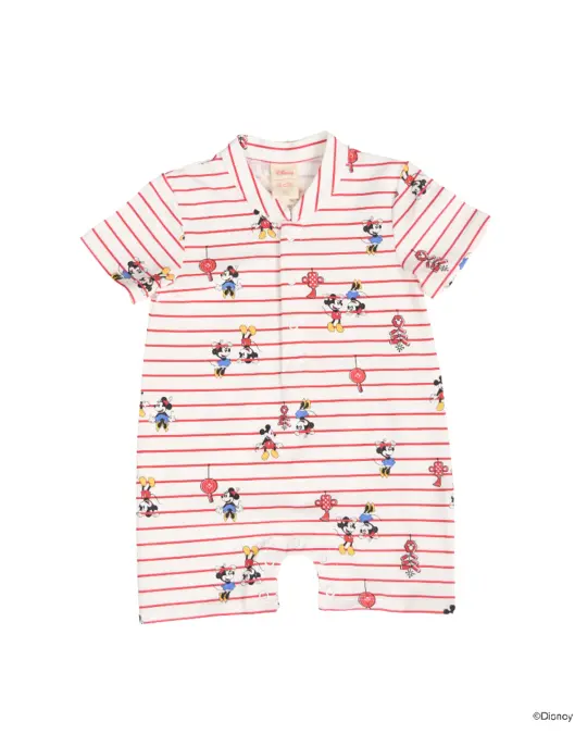 Mandarin-collared Polo Romper - Firecracker Mickey