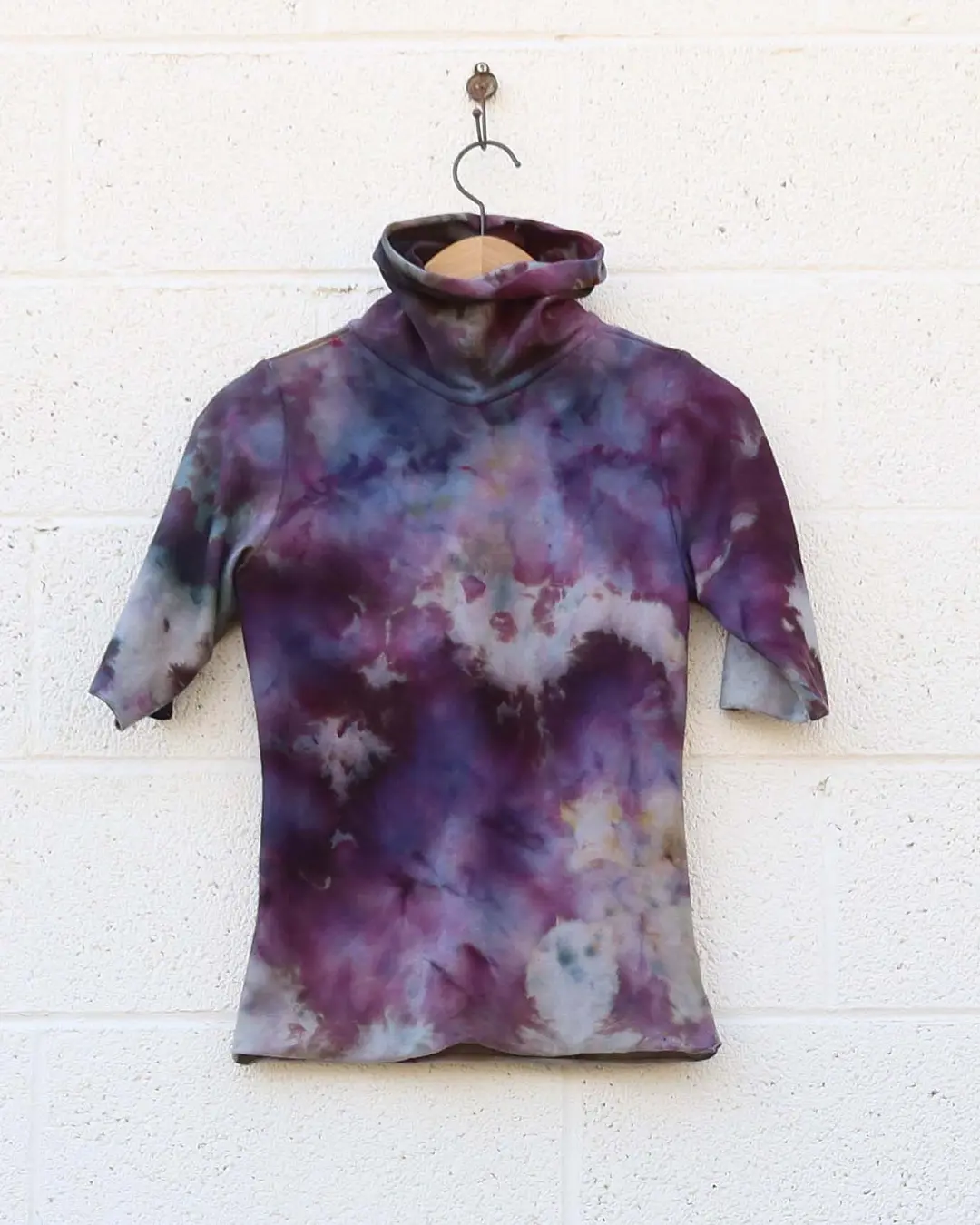 OOAK - Turtleneck Simplicity Cropped Shirt / XS / Stretch Cotton / Ice Dye (317)