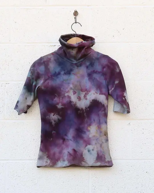 OOAK - Turtleneck Simplicity Cropped Shirt / XS / Stretch Cotton / Ice Dye (317)