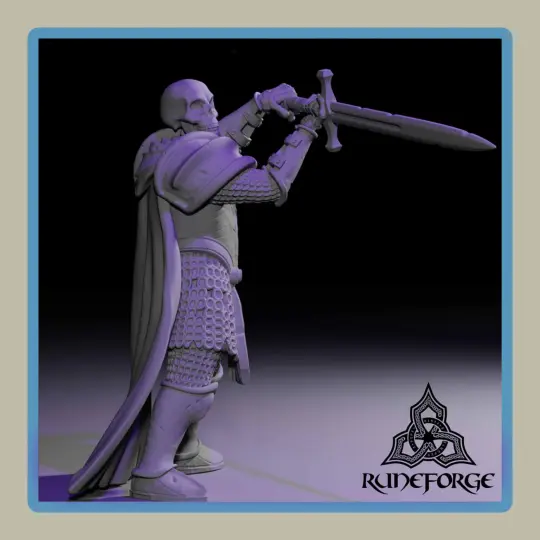render of 28mm miniature undead armored skeleton officer guarding