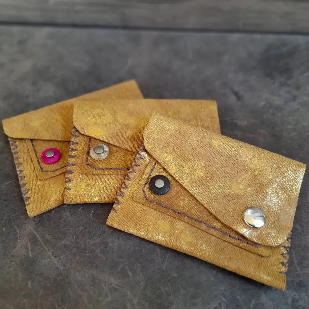 Golden Whisper | Upcycled Leather Mini Wallet for Women