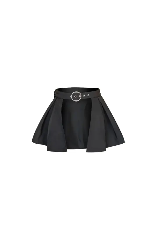 Buckle Belt with Peplum Detail in Black | Majestic Night
