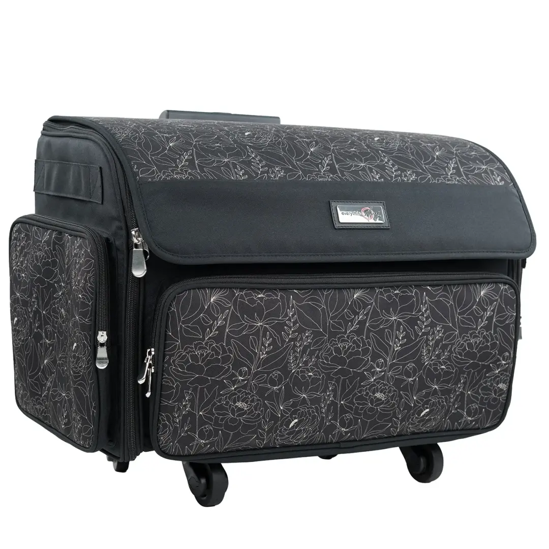 XL Rolling Sewing Machine Tote Grey Floral