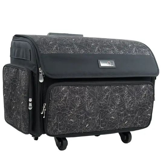 XL Rolling Sewing Machine Tote Grey Floral