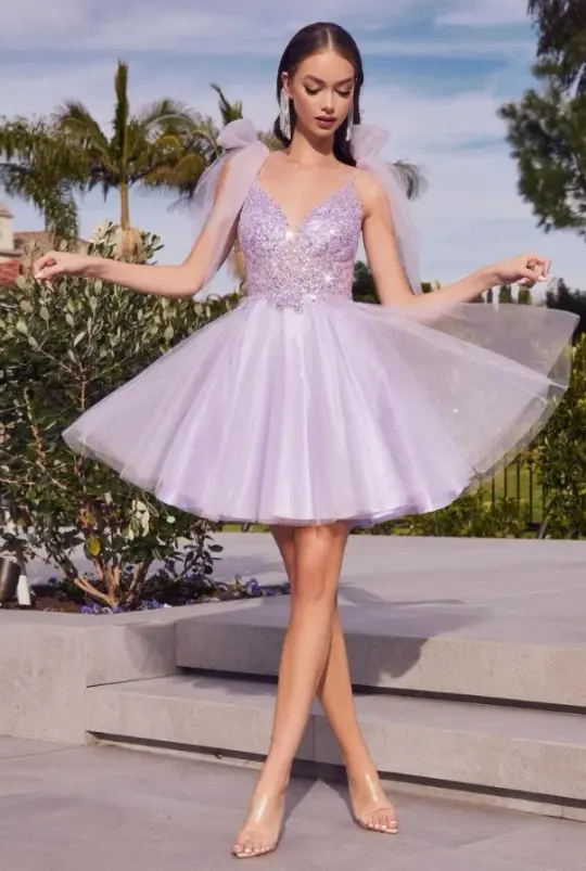 Glitter Tulle Sequins Women's Homecoming Dress Lavender Corset Short Prom Dress Birthday Dress RS2805
