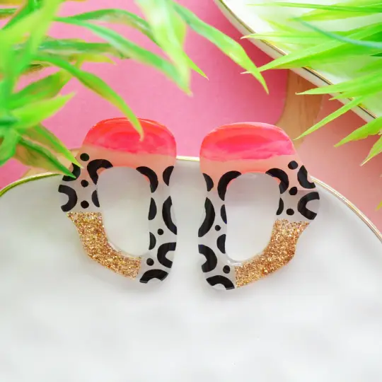 Leopard Squiggle Hoop Post Stud Earrings