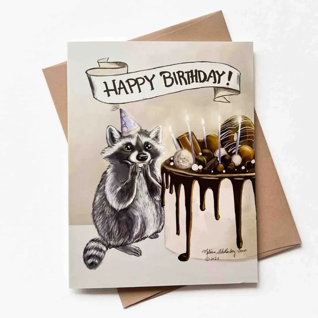 Surprised Raccoon Birthday Card, Wholesale 6 Pack