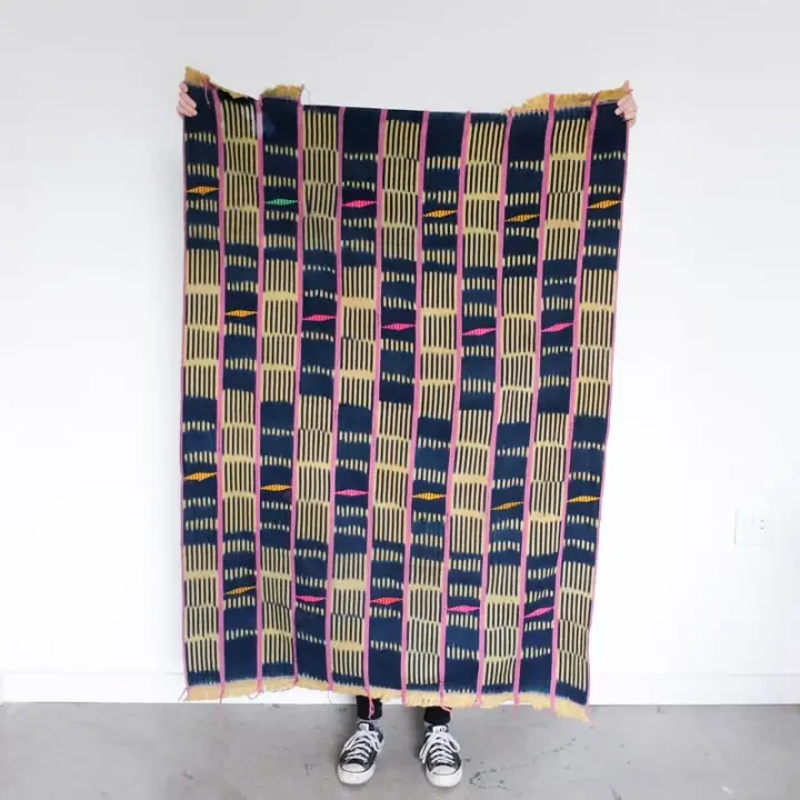 Baoulé Cloth in Indigo, Pink, and Yellow