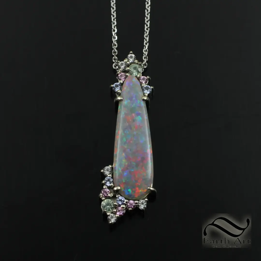 Australian opal Drop Pendant - 14k White gold