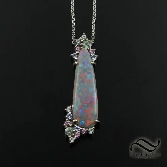 Australian opal Drop Pendant - 14k White gold