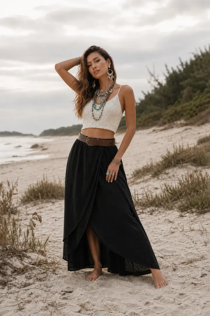 Nalani Cotton Wrap Skirt Black