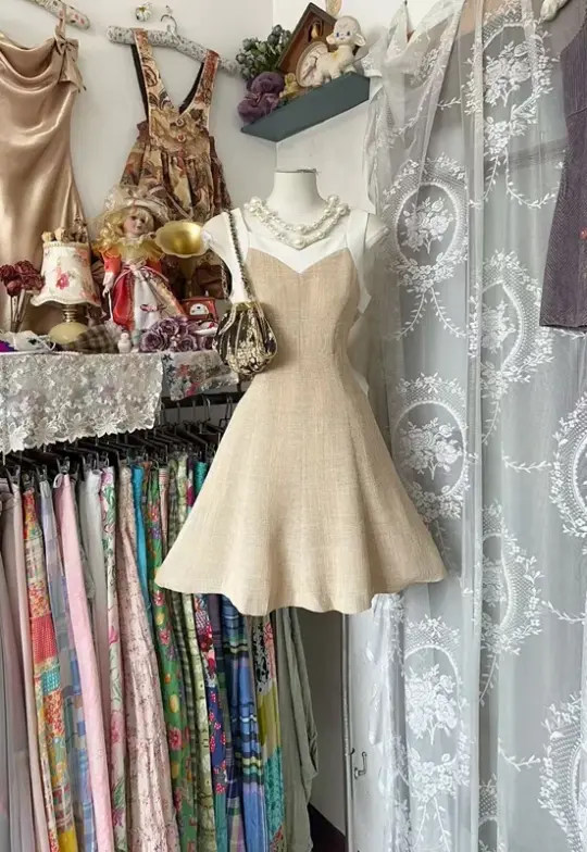 Light brown halter-neck fitted A-line short sexy prom dress R7804